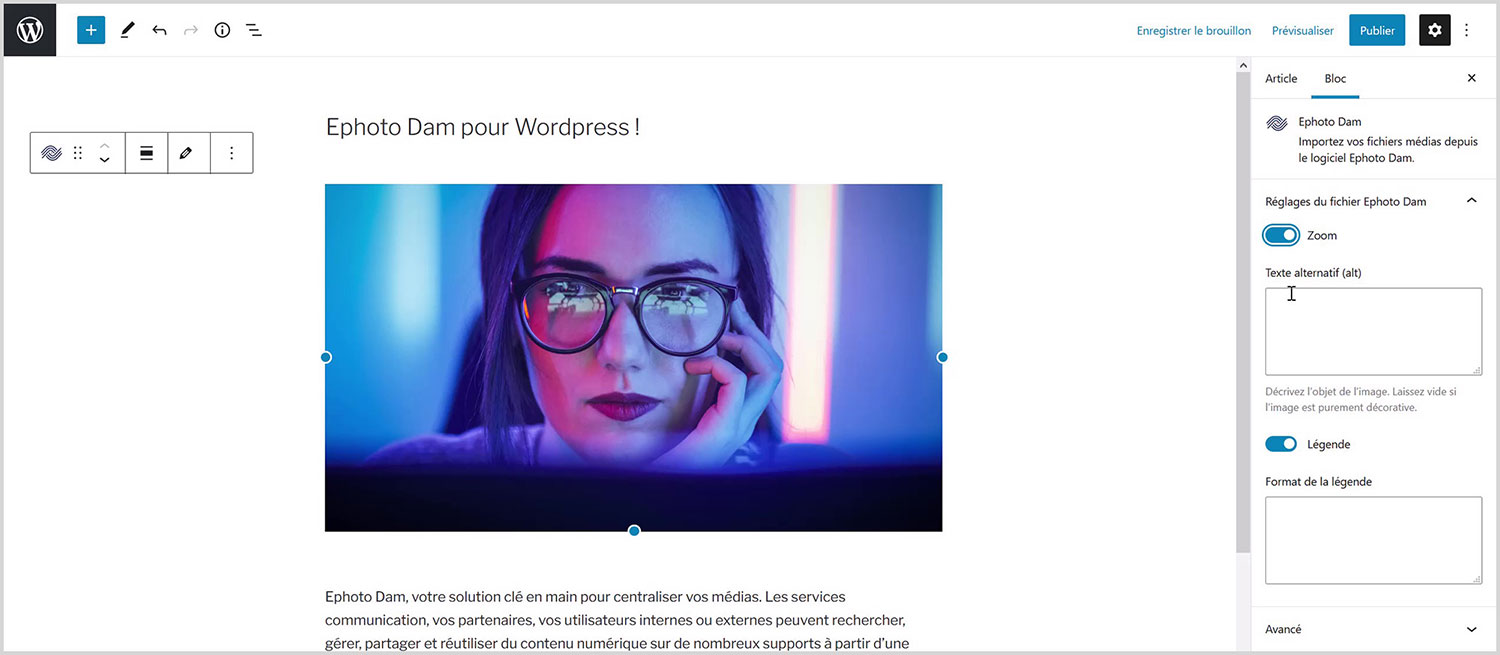 Capture d'écran du plugin Ephoto Dam pour WordPress 5