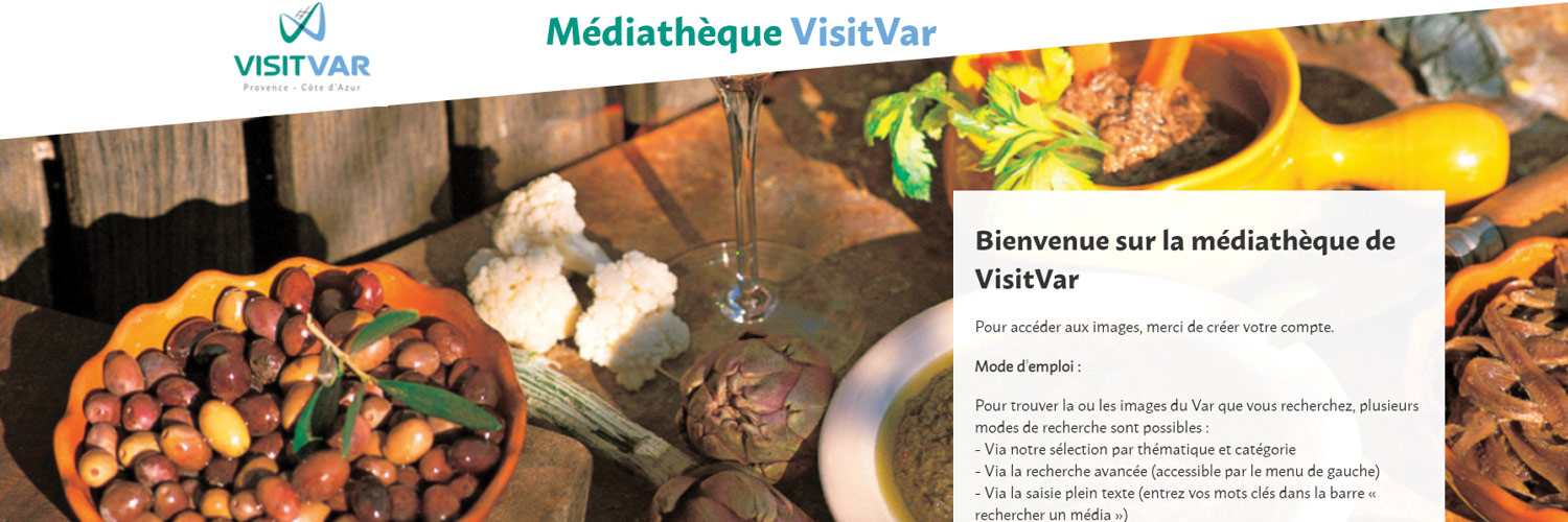 Capture d'écran de la médiathèque de l'agence Visit Var. Il y a une photo avec des aliments que l'on retrouve dans le sud comme les olives et les anchois.