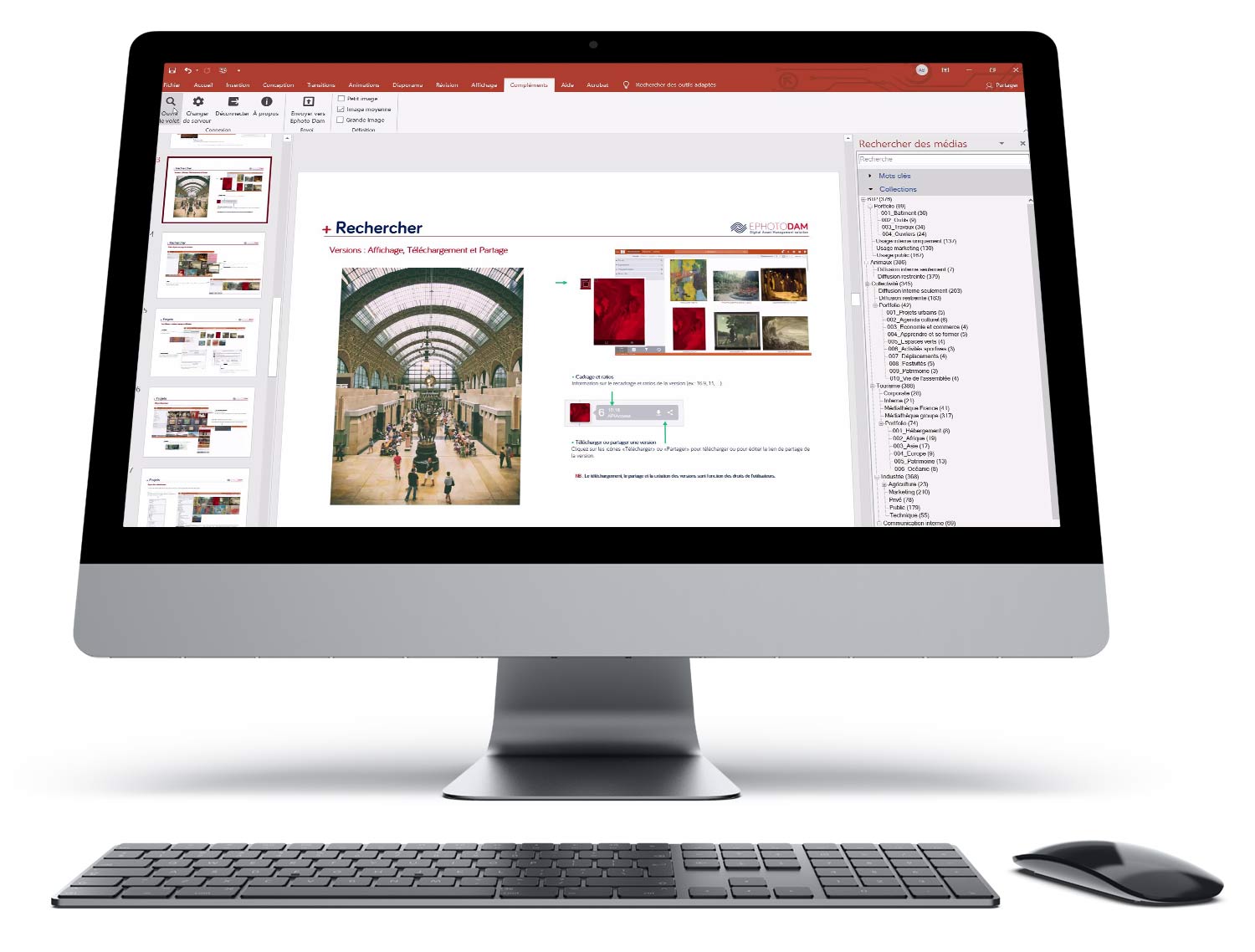 Ordinateur IMAC montrant une capture de la Suite Office avec Ephoto Dam