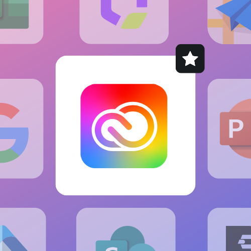 Logo de l'outil Adobe Creative Cloud entouré d'autres logos de logiciels comme SharePoint, Excel, Google, etc.