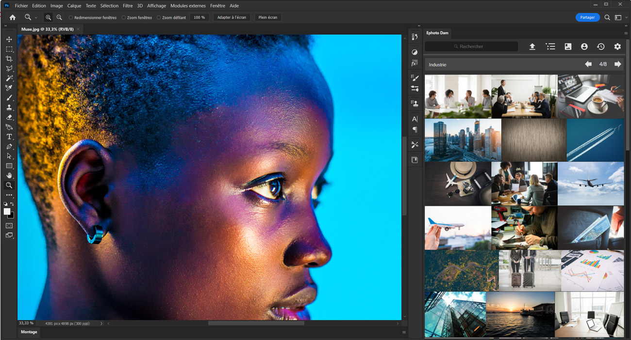 Interface de Photoshop qui montre le plugin Ephoto Dam