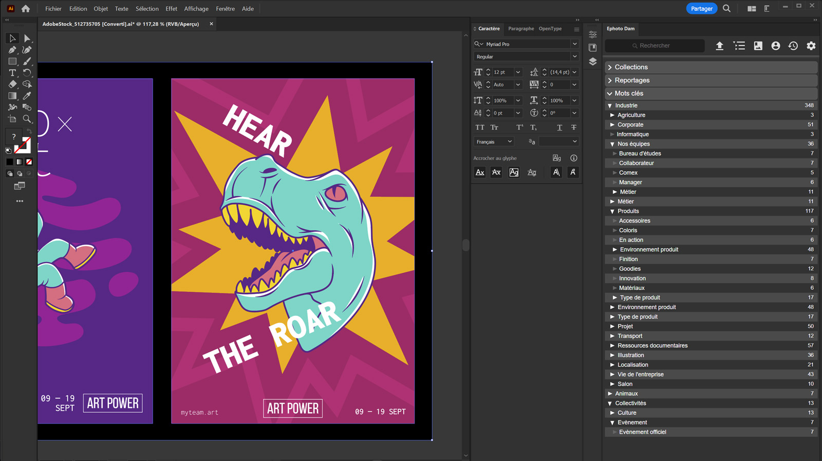 Interface d'Illustrator qui montre le plugin Ephoto Dam