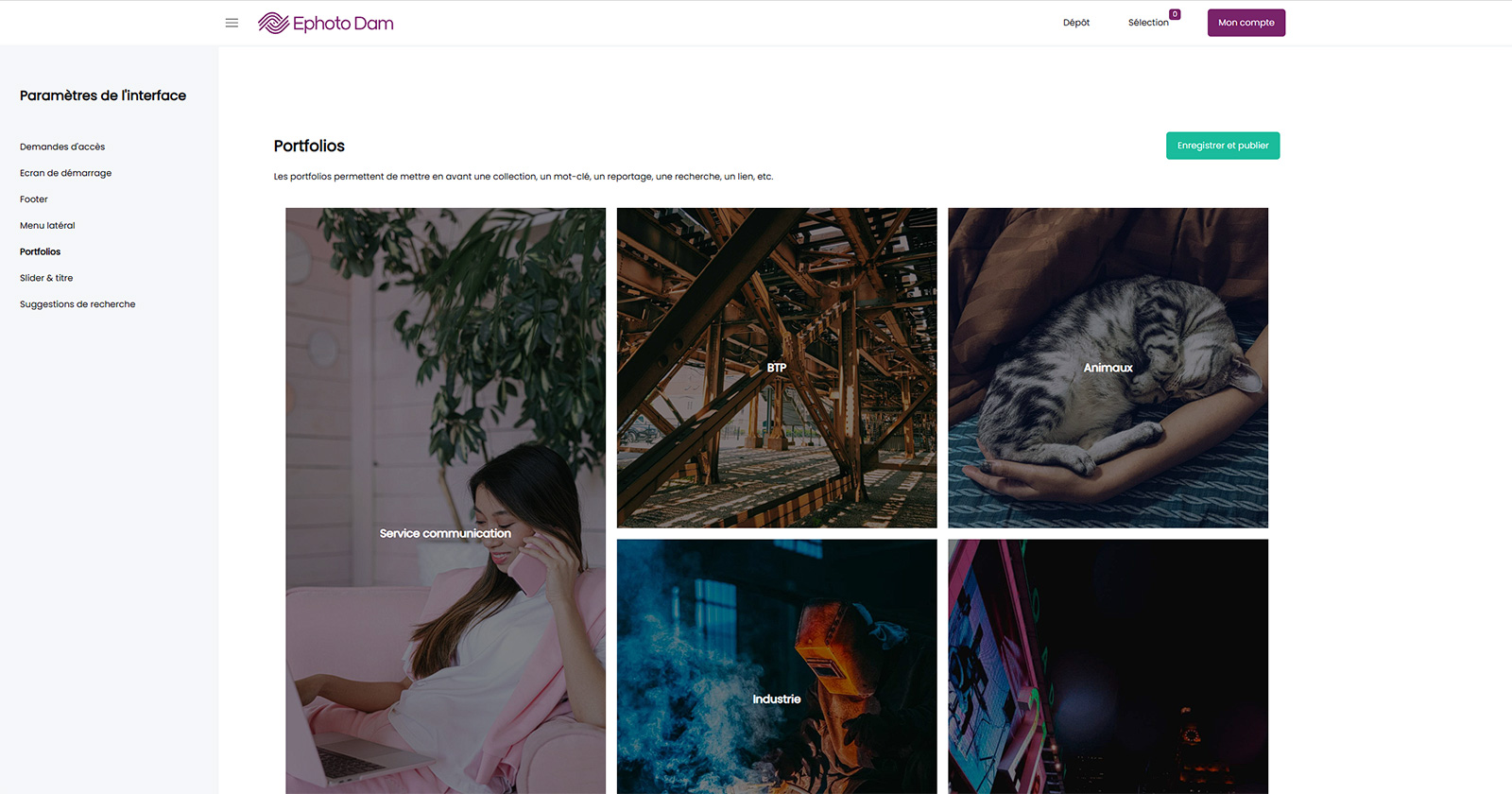 Interface du Front Office d'Ephoto Dam
