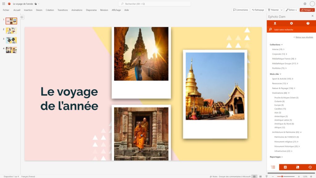 Capture d'écran de l'addon Ephoto Dam pour Microsoft PowerPoint pour la suite Office 365