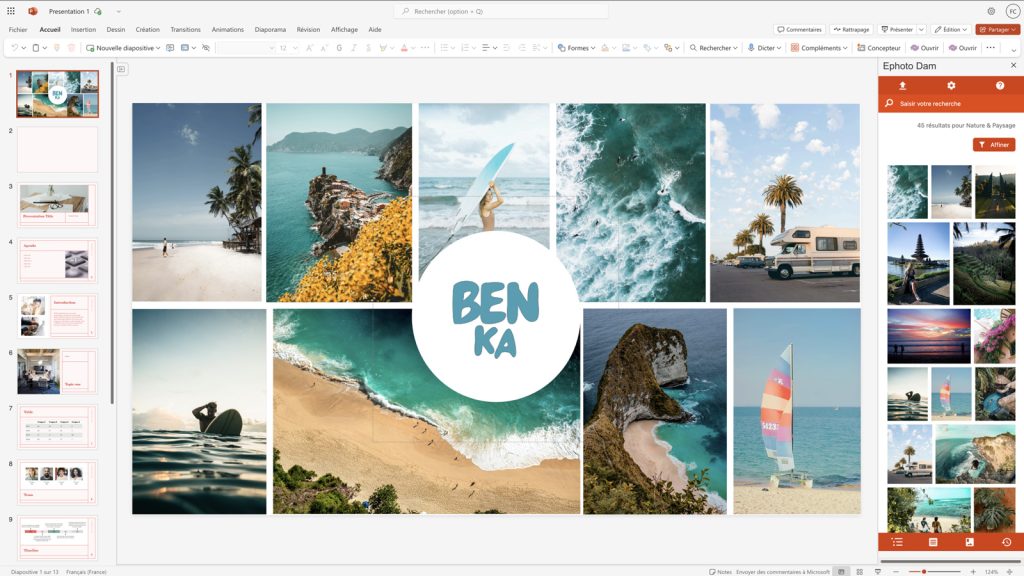 Capture d'écran de l'addon Ephoto Dam pour Microsoft PowerPoint pour la suite Office 365