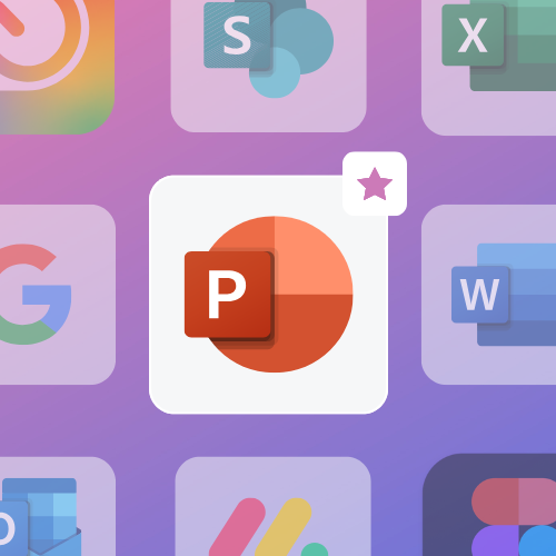 Logo de l'outil Power Point entouré d'autres logos de logiciels comme Word, Excel, Google, etc.