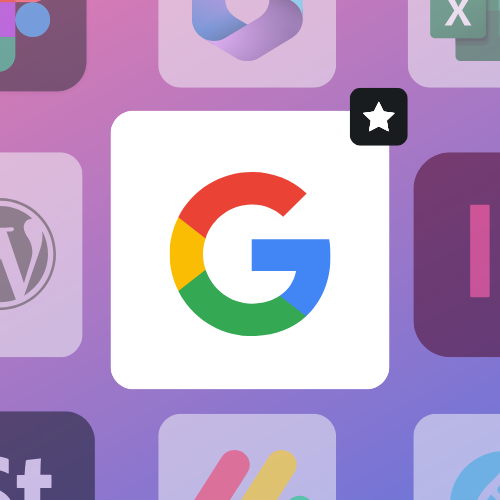 Logo de Google Workspace entouré d'autres logos de logiciels comme Word, Excel, IndesIgn, etc.