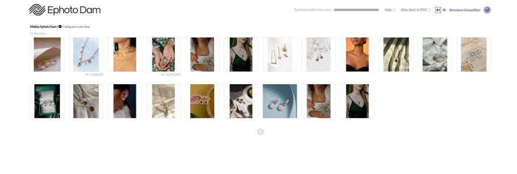 Interface de l'outil Akeneo présentant le plugin Ephoto Dam