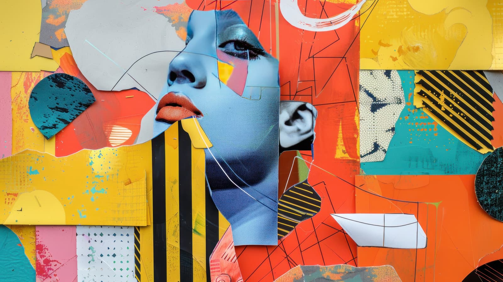 Portrait d'une femme découpé de manière artistique de différentes couleurs