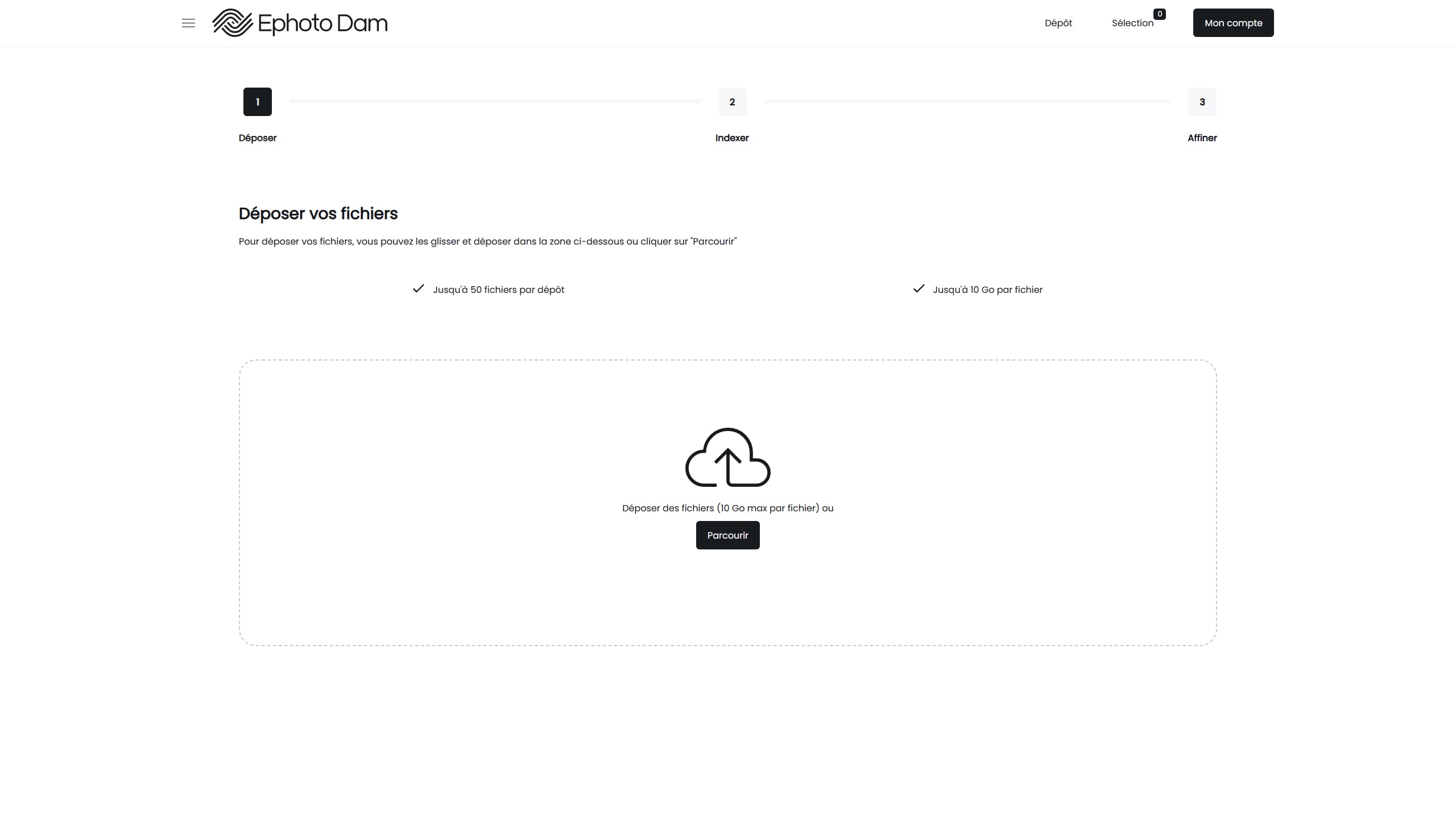 Interface d'importation et gestion de médias depuis le Front Office vers Ephoto Dam.