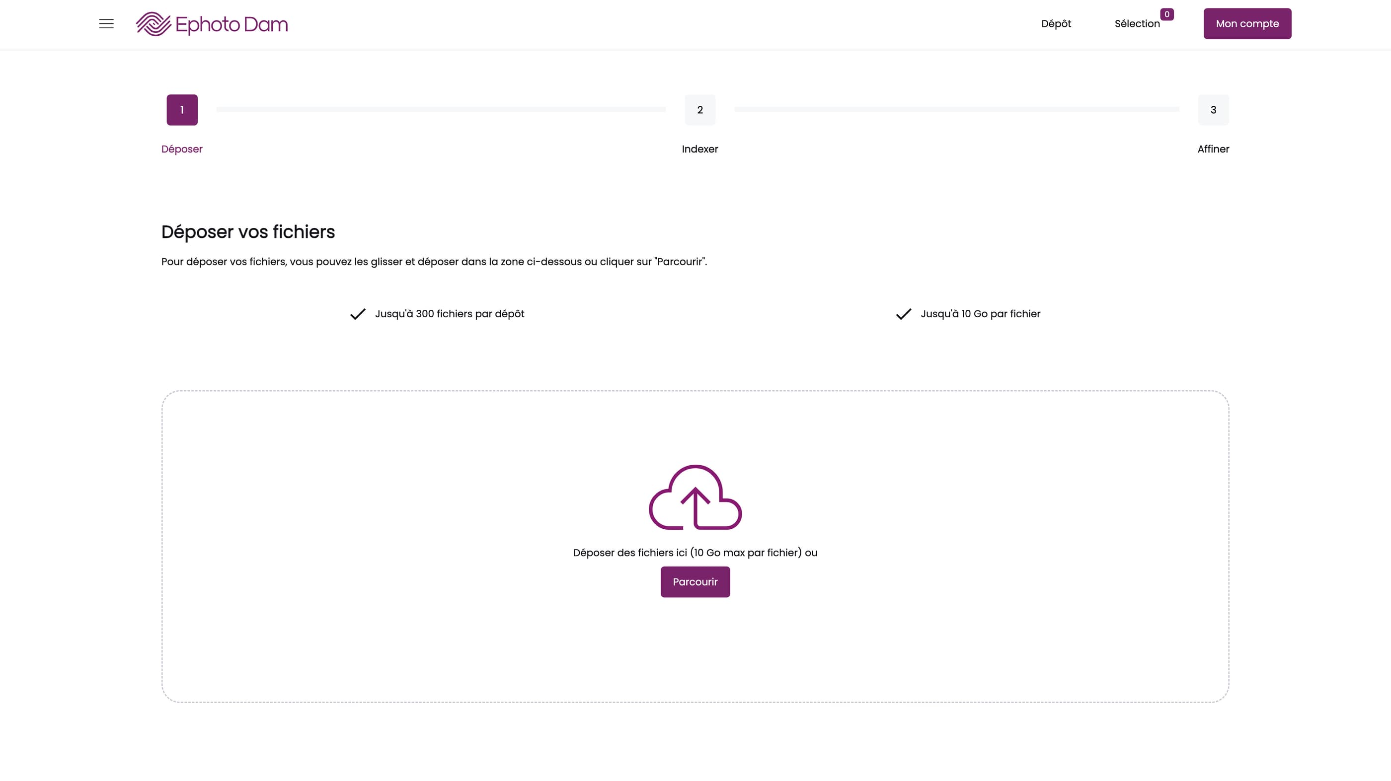 Interface d'importation et gestion de médias depuis le Front Office vers Ephoto Dam.