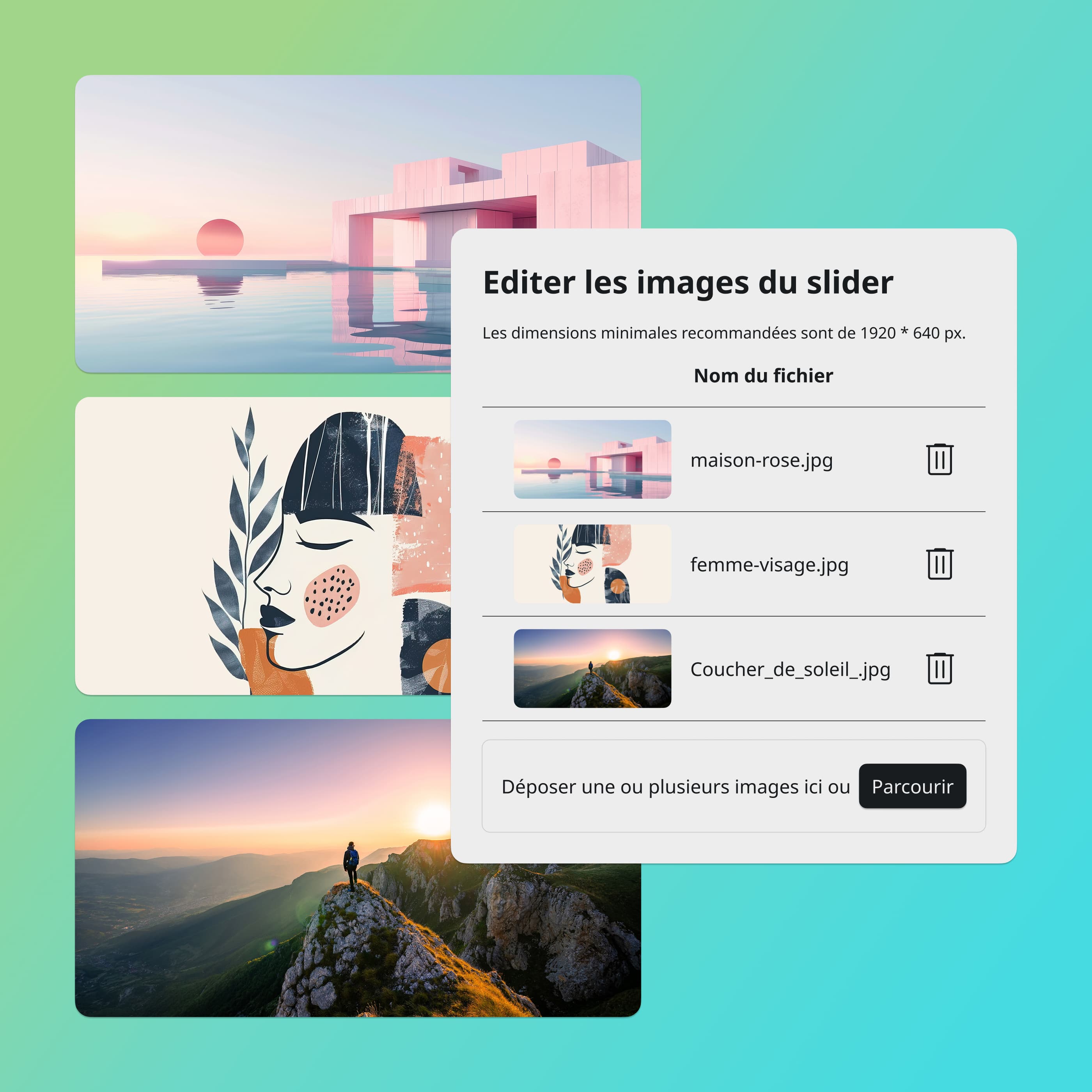 Personnalisation du Front-Office d'Ephoto Dam, changement du slider de la page d’accueil, gestion des médias numériques intuitive, solution photothèque en ligne.