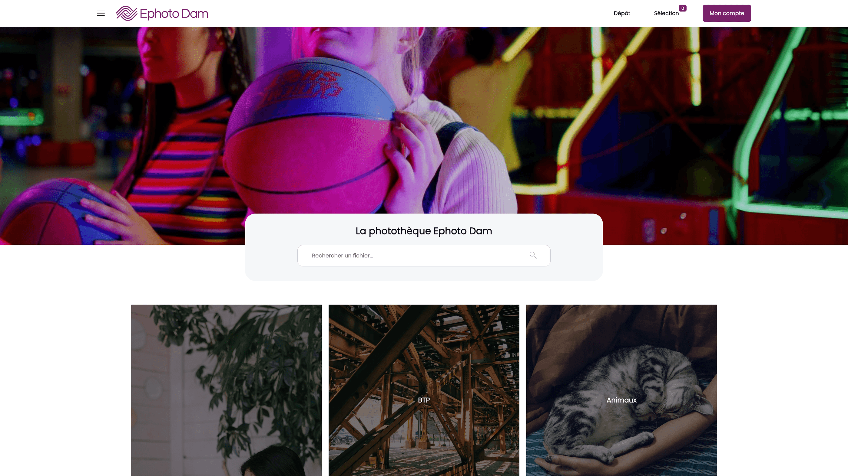 Interface du front office Ephoto Dam.