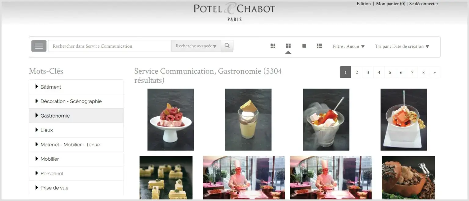 Interface du Front Office de l'entreprise Potel et Chabot