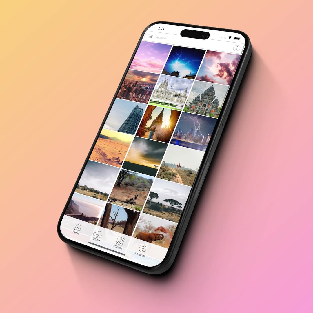 Iphone avec l'interface de l'application mobile Ephoto Dam