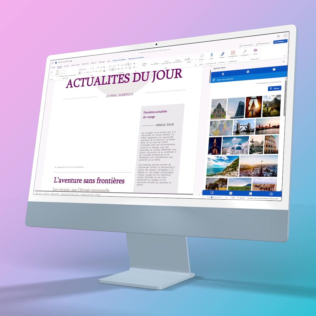 Interface du plugin Ephoto Dam pour Microsoft Word
